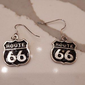 New Silvertone Route 66 earrings, printed on both sides